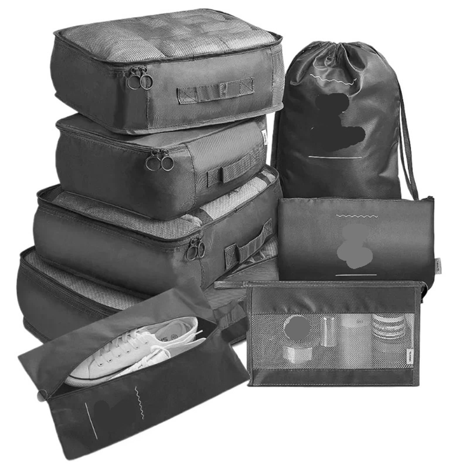 Set da 7 pezzi for organizzare borse viaggio, vestiti, bagagli, coperte, scarpe, valigie e cubi imballaggio per Vestiti, Scarpe, Cosmetici(Grey)