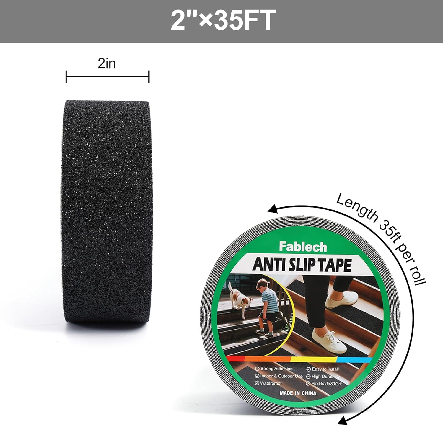 2" x 35' Heavy Duty Anti Slip Traction Tape, Waterproof High Grip Non Skid Strips for Indoor Outdoor Steps, Stairs, Ramps, Pool Decks and Garage