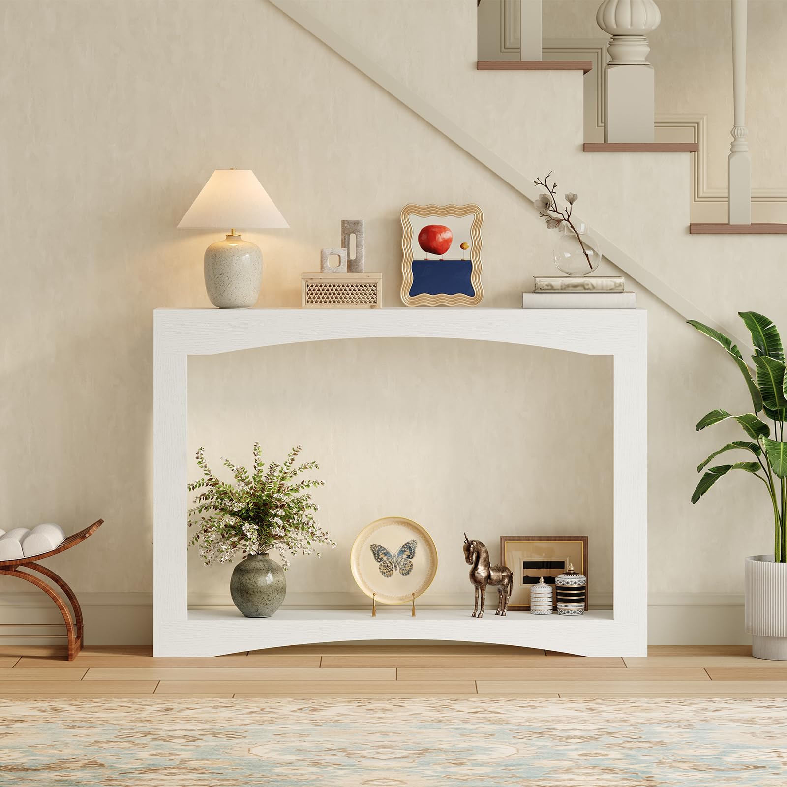 YATINEY Table Console Étroite Longueur 100 cm, Bout de Canapé Ultra-Fin, Table Décorative Rustique en Bois, avec Rangement, pour Salon, Couloir, Entrée, Blanc XCT19WT