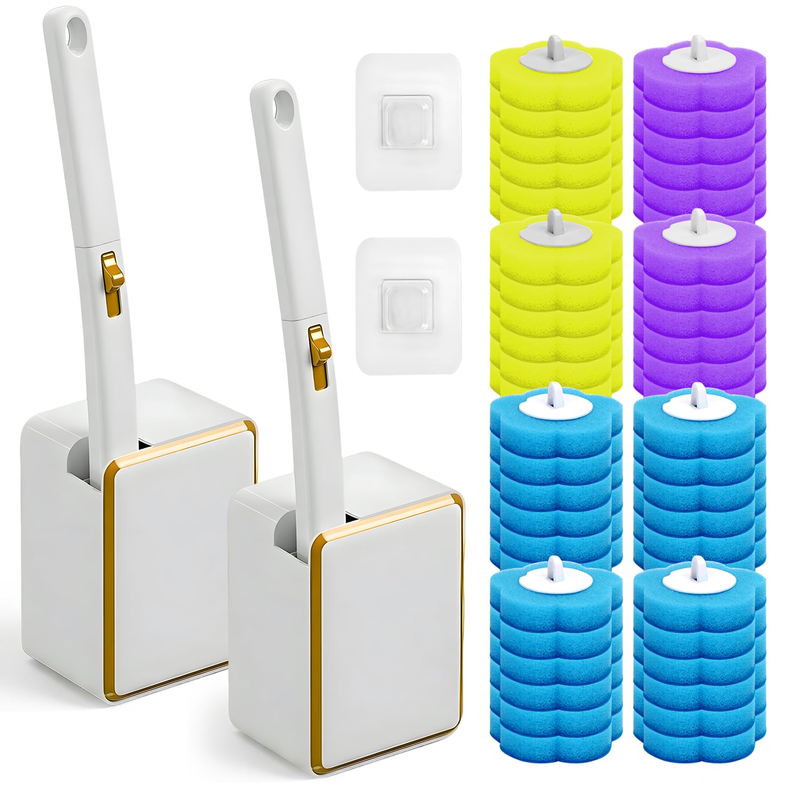 Disposable Toilet Brush 2 Pack Toilet Brush Disposable with 48 Toilet Cleaning Pads, Extended Holder Set, Hygienic Disposable Cleaning for Toilet Bowl Cleaners, Bathroom Cleaning, Bathtub, Sink