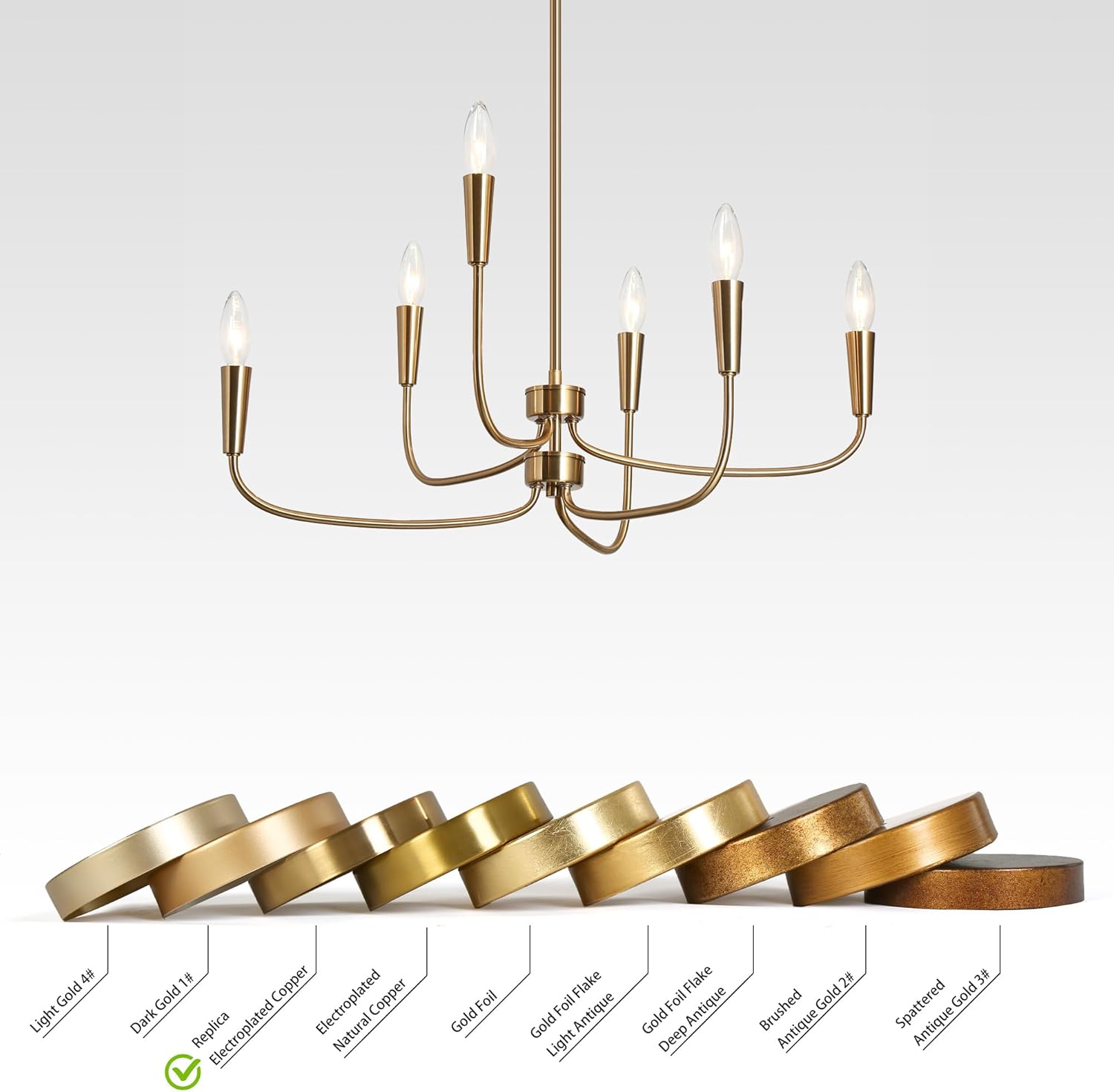 LALUZ Gold Chandelier, Modern 6-Light Chandeliers for Dining Room, Living Room, Bedroom, and Foyer