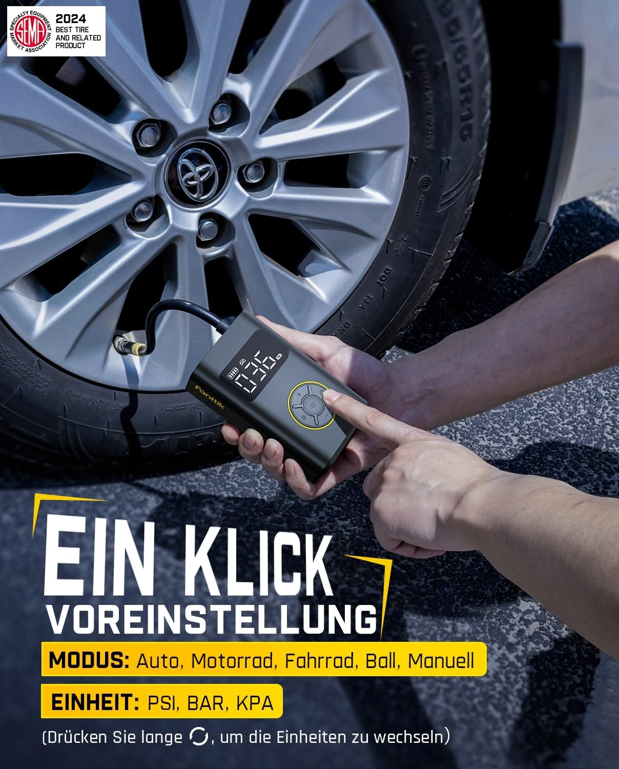Fanttik X9 Pro Tragbare Elektronische Luftpumpe, 1 Min Schnelles aufblasen Elektrische Kompressor, 10,3 BAR/150 PSI Luftkompressor mit LED-Licht für Fahrrad, Auto, Motorrad und Ball - 5