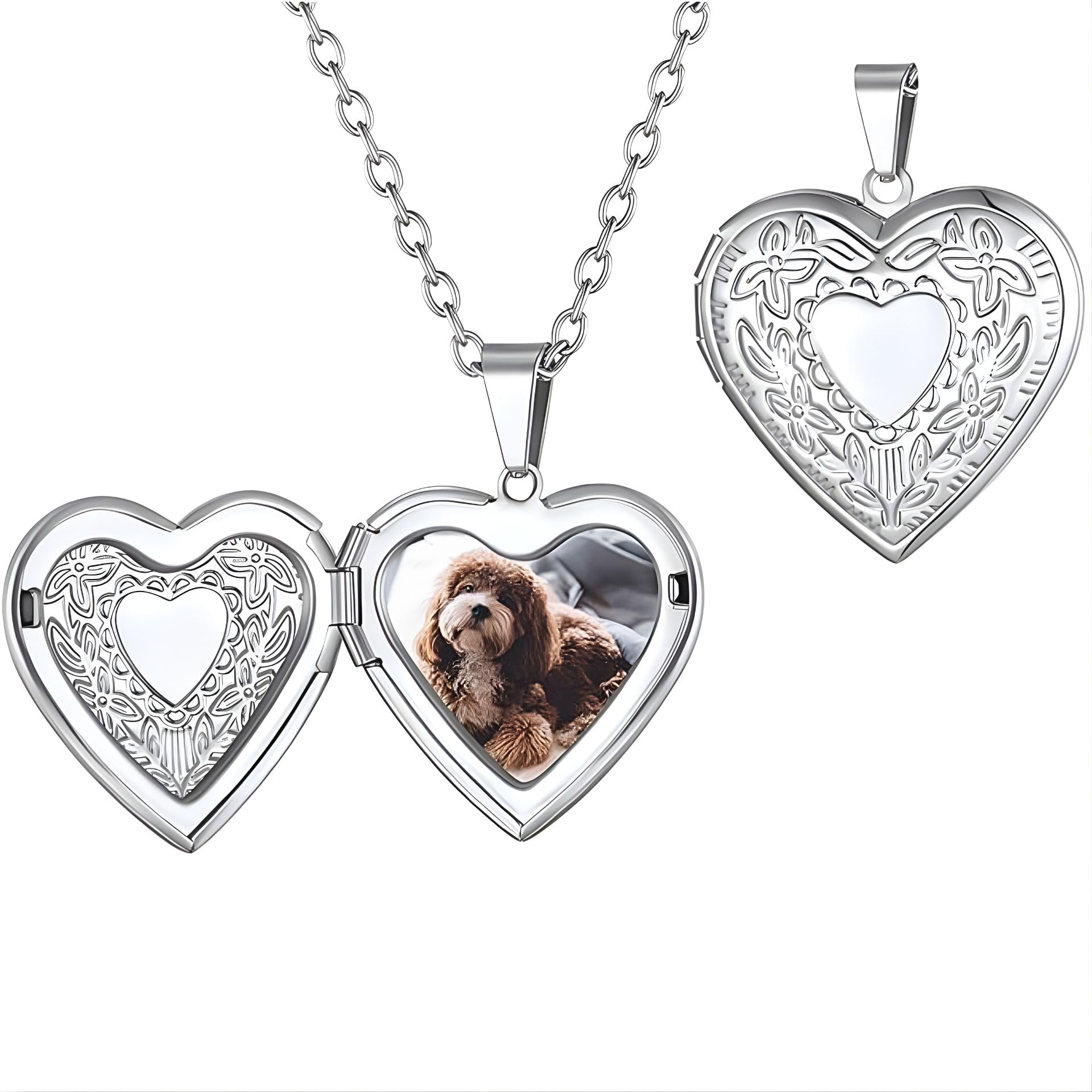 via mazzini Stainless Steel Silver Plated Heart Photo Locket Pendant for Men and Women (NK0856)-picture-26