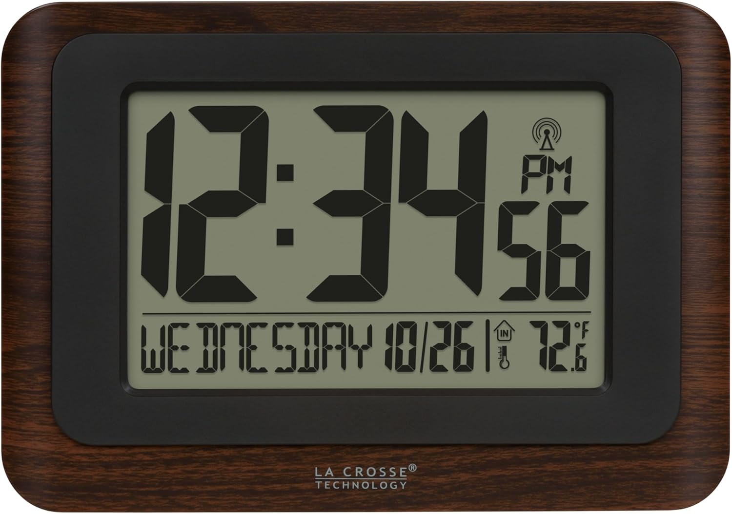 La Crosse Technology 513-17907-INT Digital Atomic Clock with Temperature - Walnut/Black