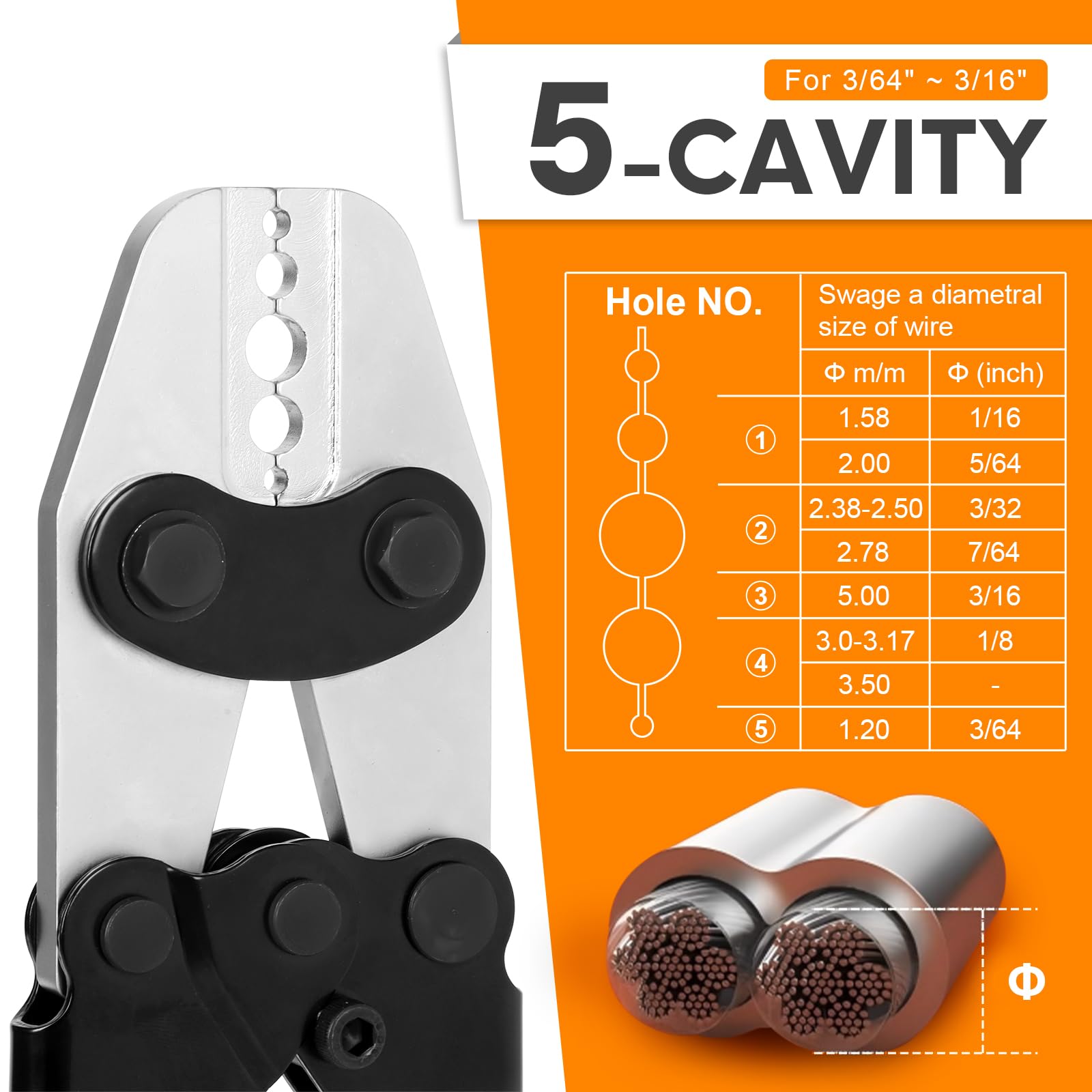 KF CPTEC Szczypce zaciskowe do owalnych tulejek aluminiowych, podwójnych tulejek, pętli zaciskowych tulejek 3/64 cala – 1/16 cala