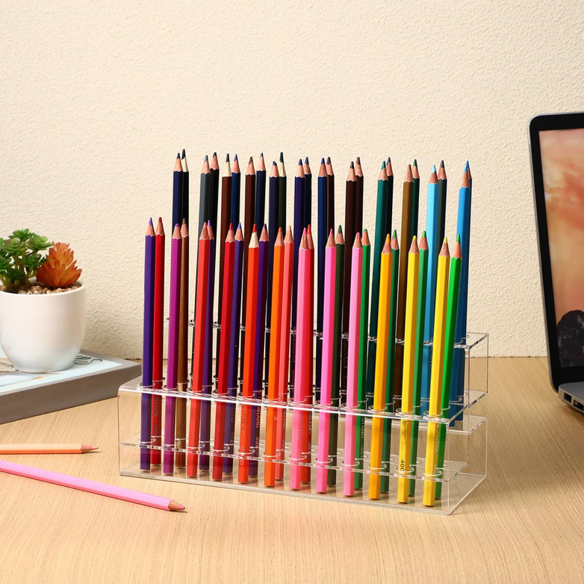 Veemoon Lot de 2 Porte-stylos en Acrylique Transparent, 48 Trous à 2 Niveaux, Support Polyvalent pour Pinceaux de Maquillage et Crayons à Sourcils, Organisateur de Bureau et Accessoires