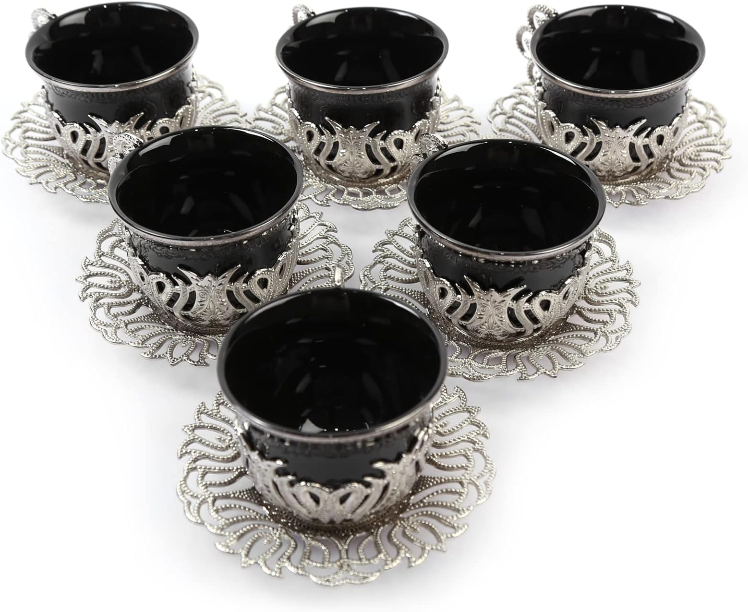50% оƒƒ Dіѕсоunt Alisveristime 12 Pc Turkish Greek Arabic Coffee Espresso Cup Saucer Porcelain Set (Black Silver)