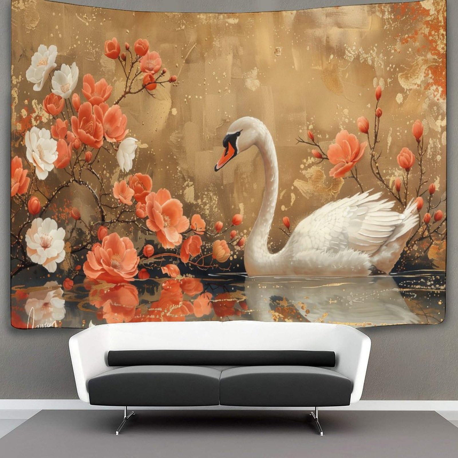 kaiyun Elegant Swan Tapestry Birds Animals Wall Hanging Bedroom Home Decor 100cmx150cm