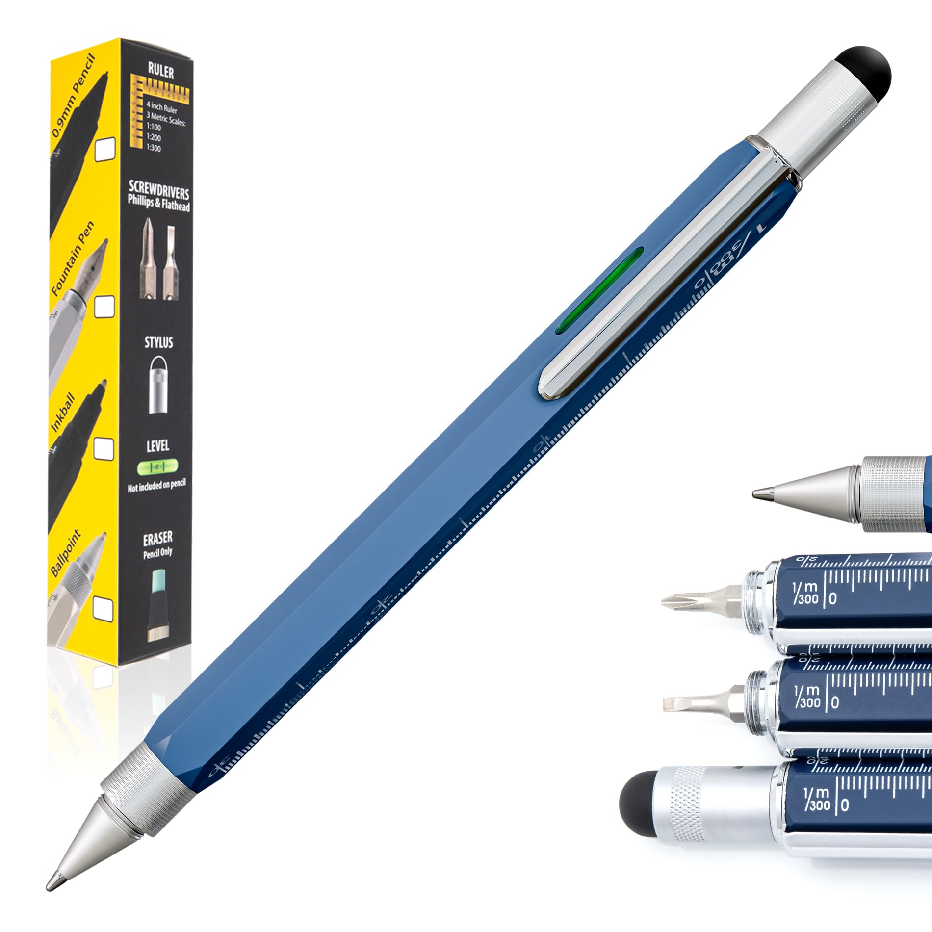 Monteverde USA 9-in-1 Tool Ballpoint Pen in Blue – Multifunctional Pen with Stylus, Screwdrivers, Level, and Ruler – Exclusive Collection, Ideal Gift