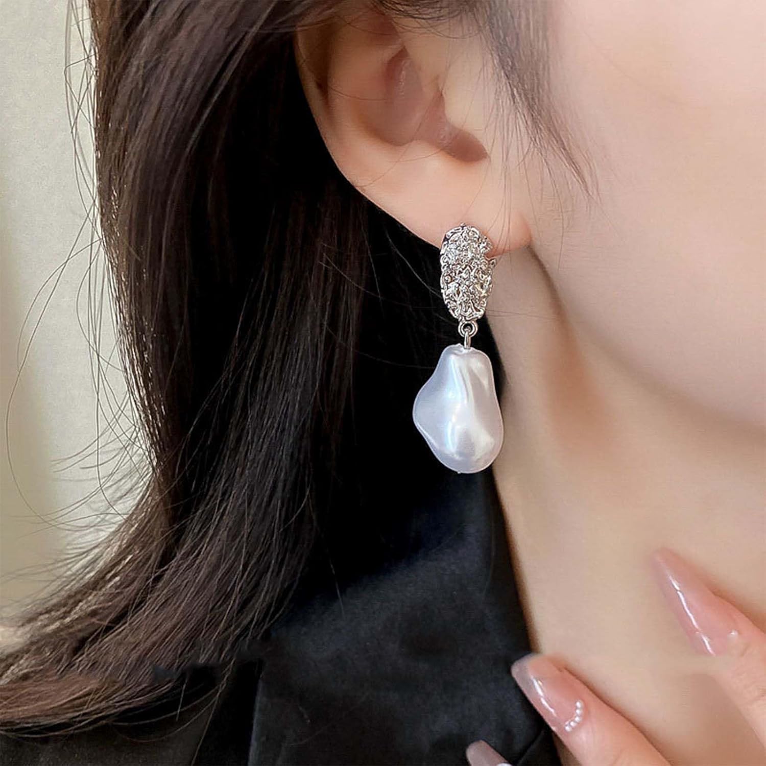 W WEILIRIAN Boho Pearl Drop Earrings Silver Pearl Dangle Earrings Vintage Pearl Bead Earrings Statement Pearl Earrings Jewelry for Women - Image 2