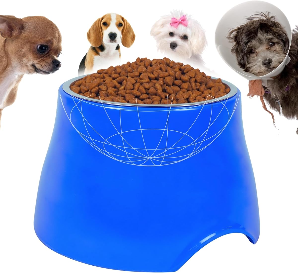 Cuenco elevado para perros, cuenco de comida para perros de orejas largas, cuenco de agua y comida para perros pequeños y medianos, cuenco interior de acero inoxidable, base antideslizante (azul, M, 1,5 tazas)