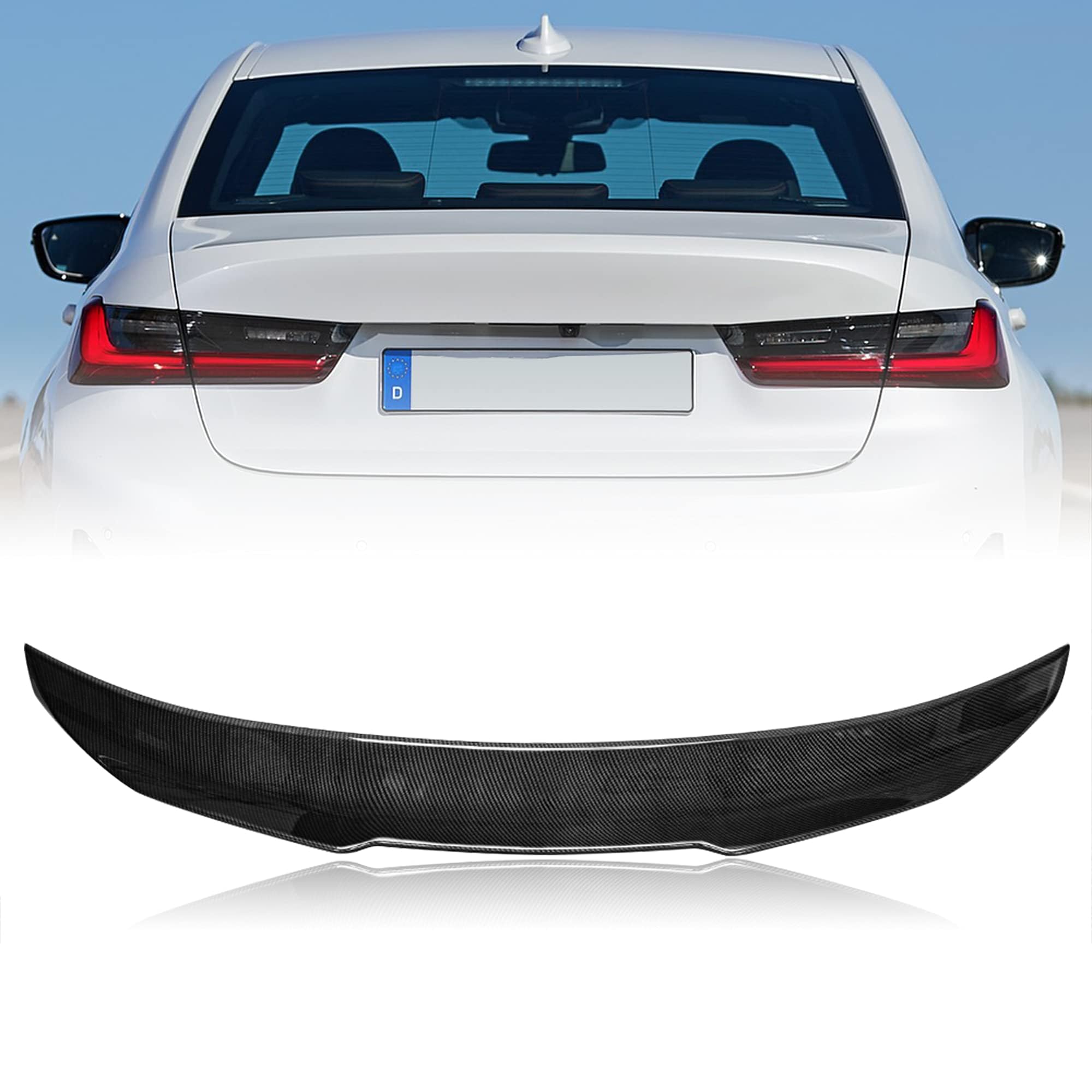 Photo 1 of G20 Trunk Spoiler Wing Compatible with 2019-2024 BMW 3 Series G20 Sedan G80 M3 Spoiler (DN Type), Carbon Fiber Hydro-Dipping DN Carbon Fiber