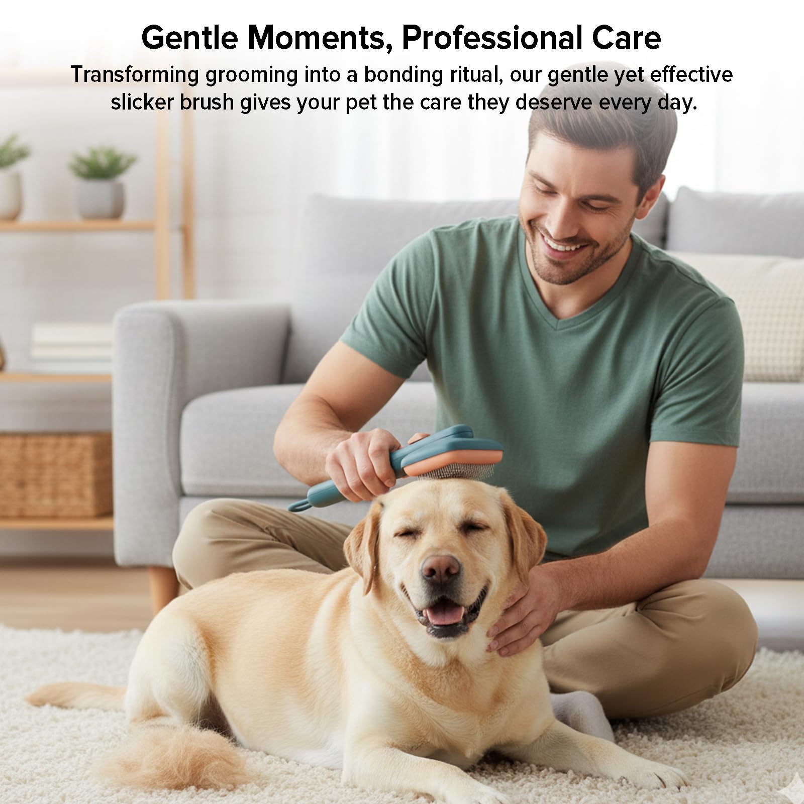 Cepillo de limpieza automática para gatos y perros, cepillo de pelo de mascotas para desprendimiento de pelo largo y corto, verde