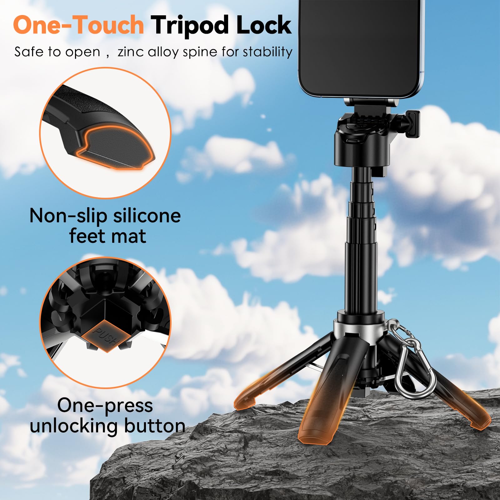 CloudValley Bastone Selfie Magnetico Mini con Treppiede e 2 Luci LED, Cavalletto Smartphone 4 in 1 Portatile con Rotazione 360°, Telecomando Bluetooth per iPhone Android Foto/Video/Vlog