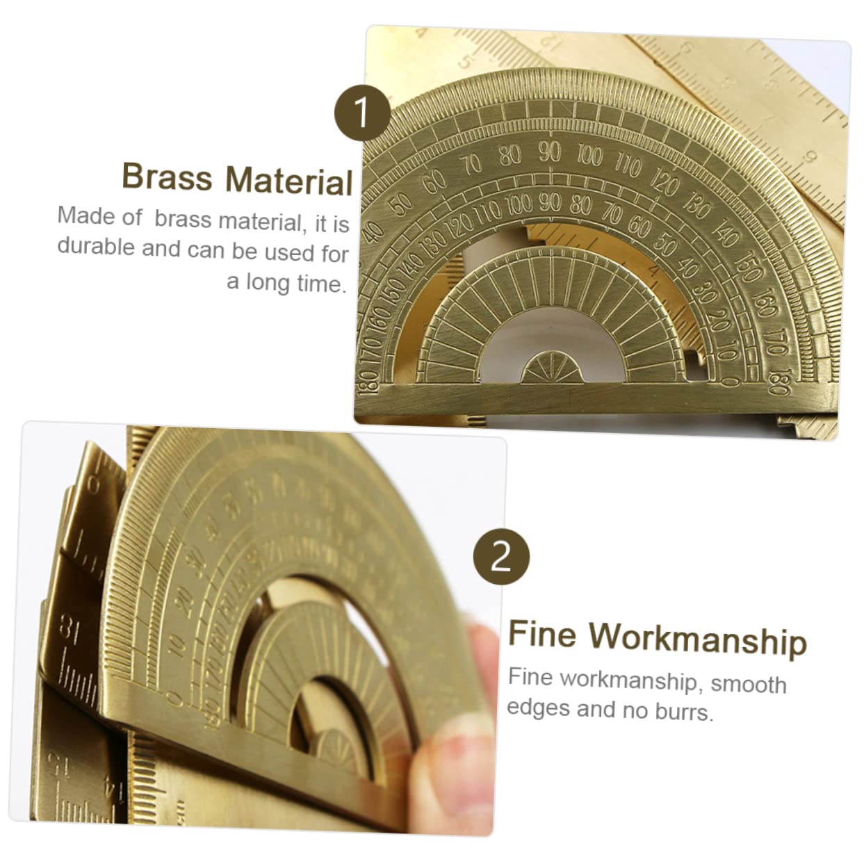 3sets Righelli Triangolari Ottone Con Goniometro Per Misurazioni Geometriche Strumento Di Disegno Portatile e Resistente Per Architetti e Studenti