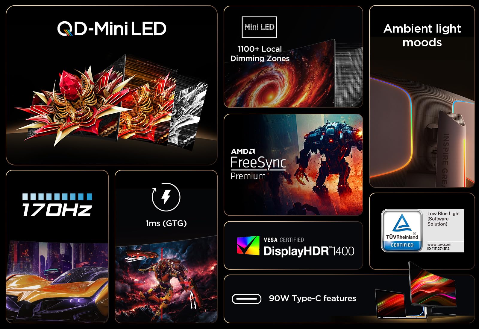 Tcl 34R83Q WQHD Mini-LED 1500R Curved Gaming Monitor 170Hz 34 Zoll – Bild 5