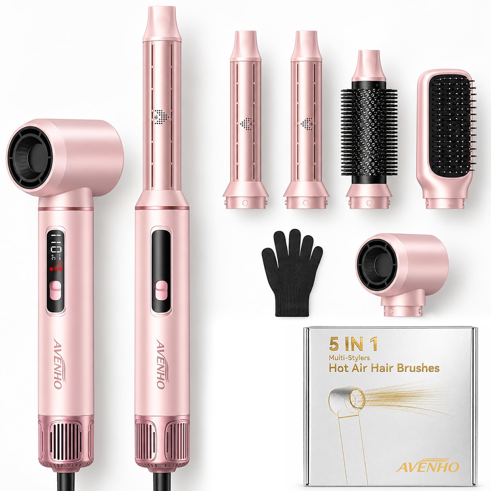 5 in 1 Hair Styler for Woman with LED，Air Curling Wrap, Drying, Curling, Straightening & Volumizing, Hot Air Curler Dryer Brush Tool Set, Curl Styling Tools (110-120V Only) HIGH-POWER (1000W)