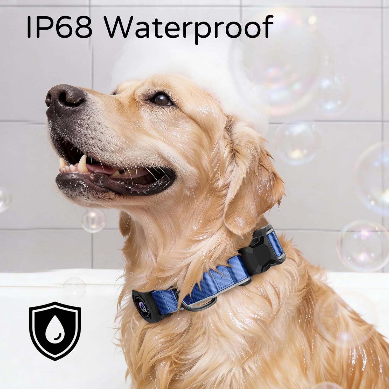 AirTag Dog Collar,Dog Collar with Airtag Holder,IPX8 Waterproof Safety Thread Protection Holder and Personalized Stripe,Air Tag Dog Collar Holder for Small,Medium to Large Dogs (C.Blue,L)