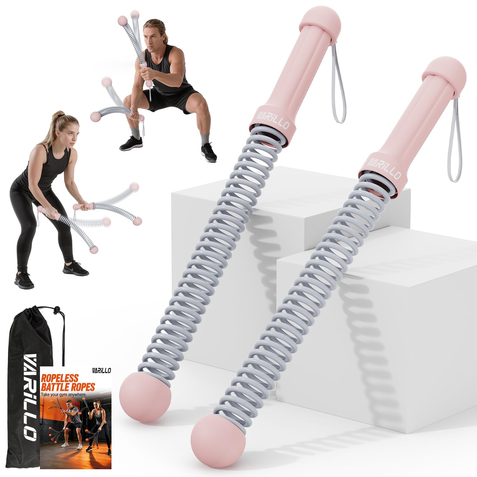 Ropeless Battle Ropes for Home Gym Pink-image-0