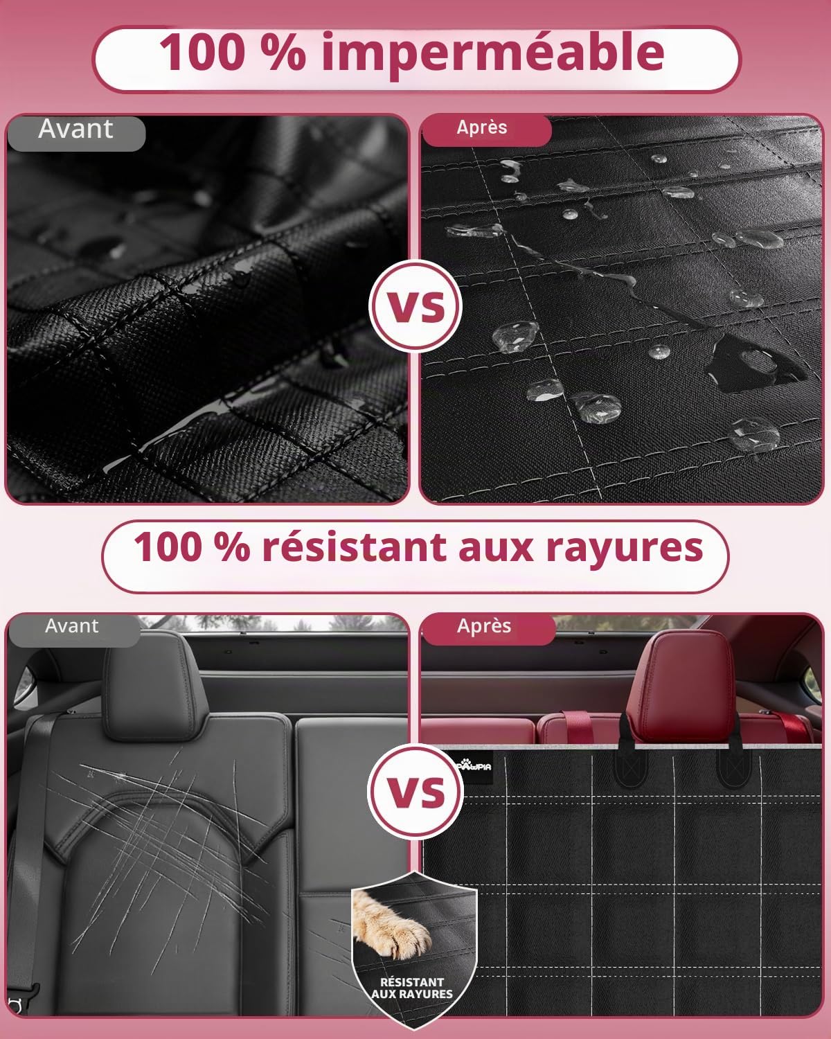 Protection Voiture Chien Siege Arriere Imperméable Antidérapante Housse Voiture Chien avec Fenêtre en Filet Protege Siege Voiture Chien, Convient à la Plupart des Voitures SUV et Camions