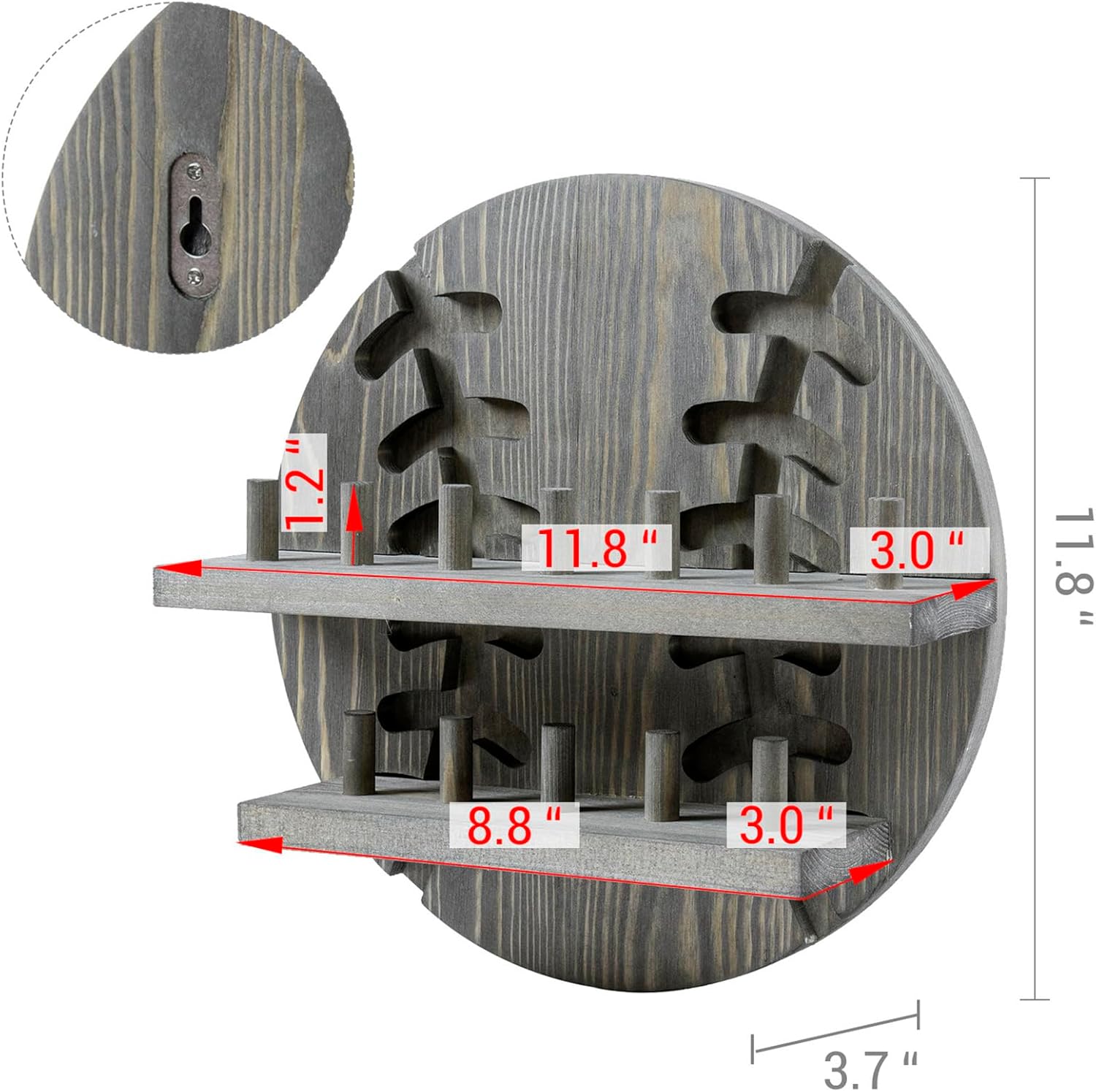 MyGift Wall Mounted 12-Peg Baseball Championship Ring Holder, Vintage Weathered Gray Solid Wood Shelf with Baseball Cutout Backing, Display & Storage for Professional League Replica Sports Fan Rings