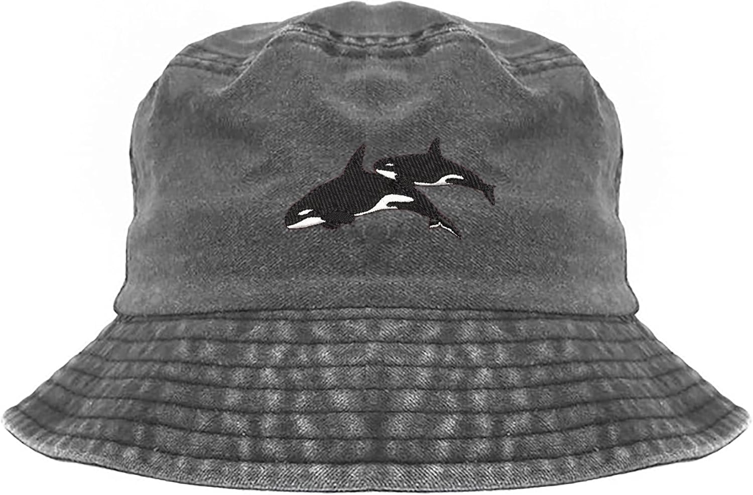 Gift for animal lover, Orca killer whale embroidered cotton bucket hat, washed bucket hat, pigment dyed bucket hat (black), camping hat, killer whale Orca embroidered bucket hat, summer hat