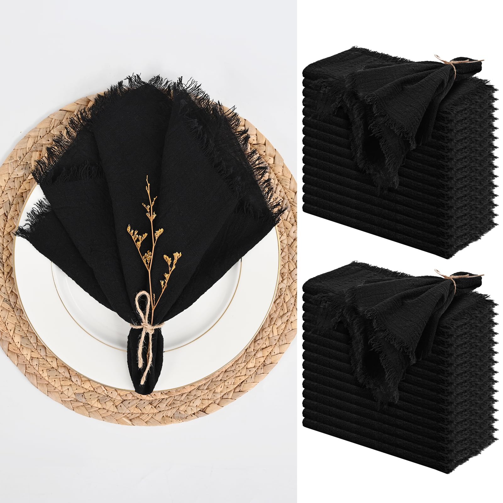 Servilletas de lino y algodón hechas a mano con flecos rústicos para banquetes de gala, 30 uds