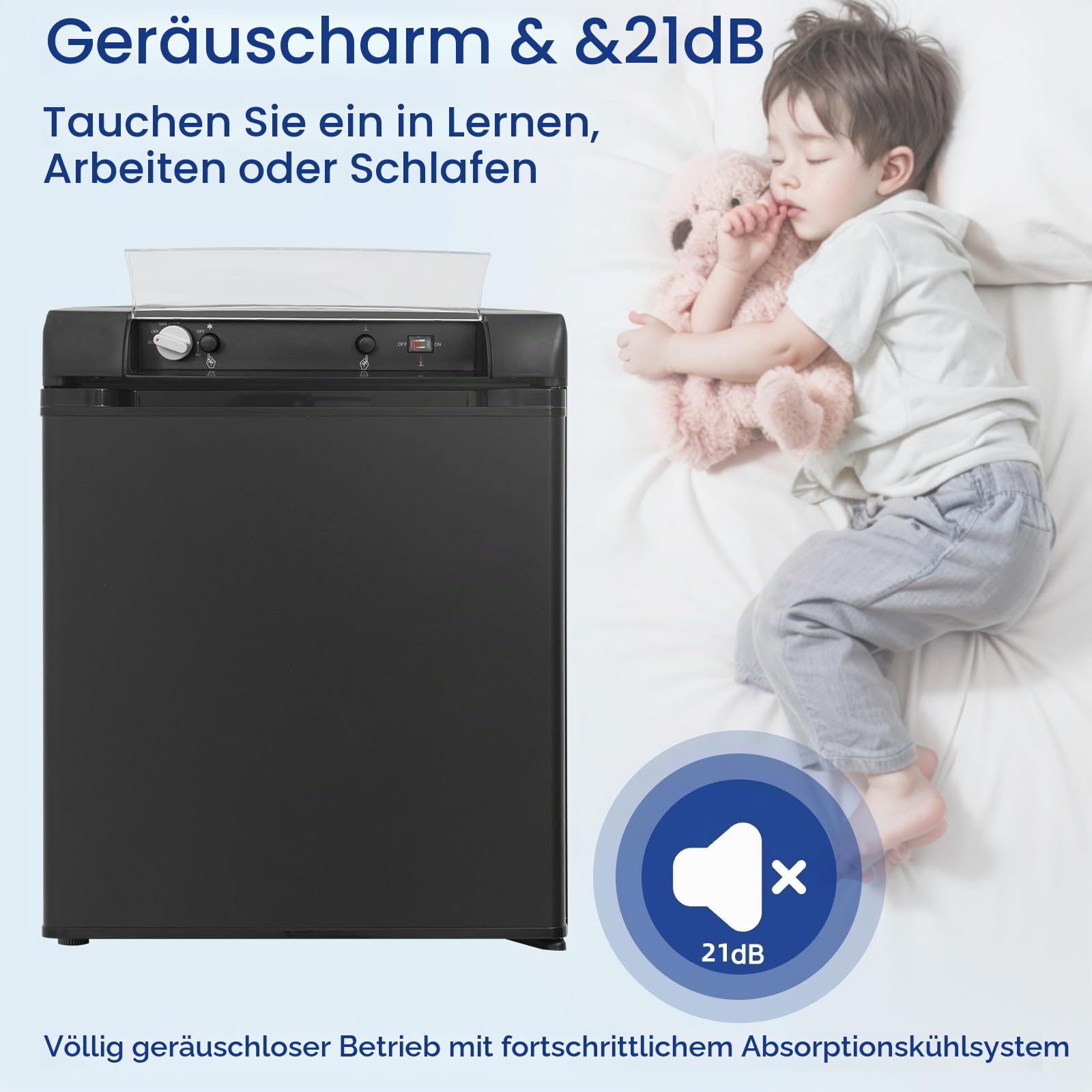 Smad Gas Camping Kühlschrank 40L, 12V 230V Gas, Tragbarer Campervan Kühlschrank für Wohnwagen, LKW, Wohnmobil, Garage, Camping, Reise, Schwarz