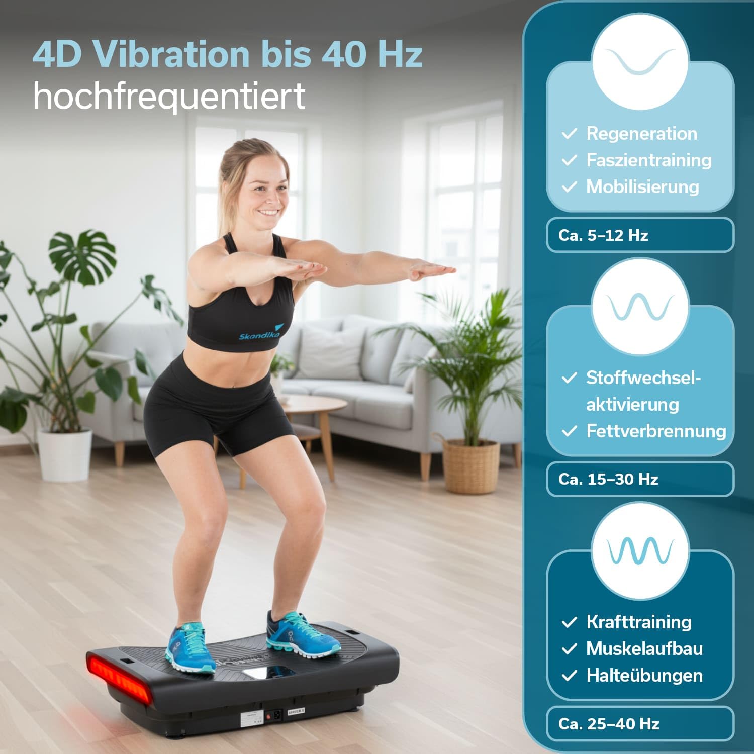 Skandika Plataforma vibratoria 4D V3000 Plus - Vibración oscilante hasta 40 Hz - hasta 150 kg | Tecnología Curved - Esterilla Protectora para el Suelo - Cintas de Entrenamiento