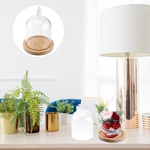 Miniatura 7 de PartyKindom Cúpula de vidrio transparente Cubierta de cristal de la cúpula de la bola de cristal Centro de mesa Cúpula de madera Plato de pastel