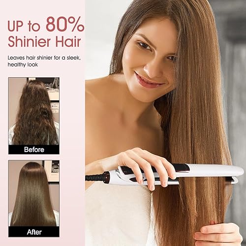 Miniatura 2 de Plancha plana de 1 pulgada, plancha plana profesional de cerámica para alisar el cabello rizado, plancha plana de doble voltaje para bordes,