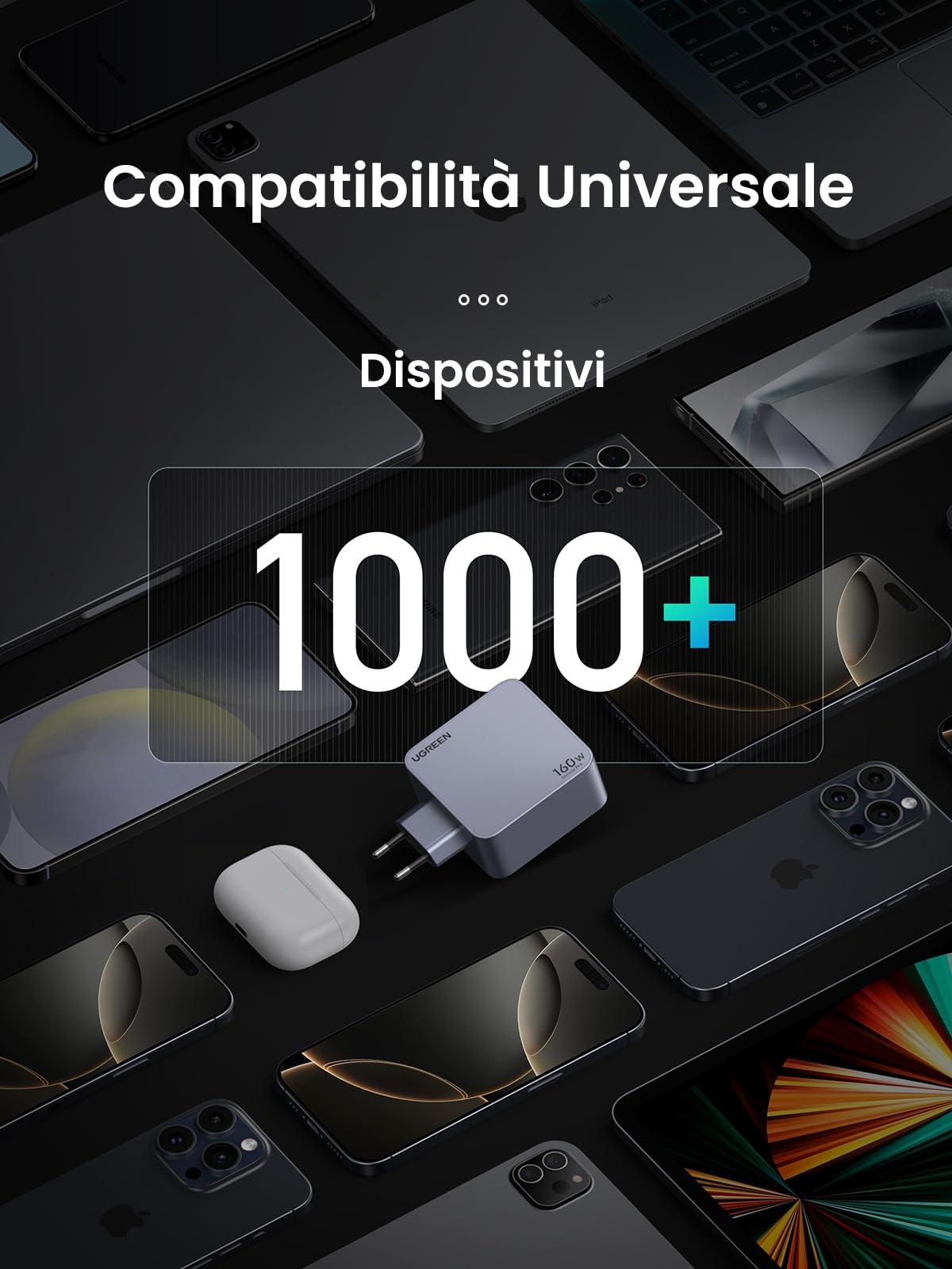 UGREEN Nexode Pro Caricatore USB C 160W GaN Carica Rapido | Caricabatteria Type C 4 Porte PD 3.1 PPS 45W Compatibile con MacBook iPad Galaxy S26 iPhone 17 Pro Max Air 16 15 14 iPad