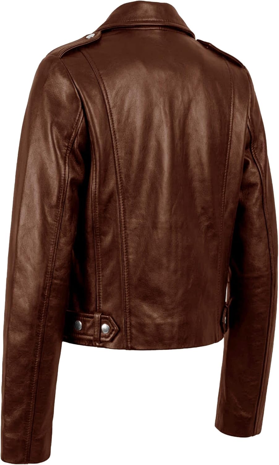 Women's Cropped Leather Jacket - Asymmetric Zip Up Biker Style Short Moto Jackets with Belt