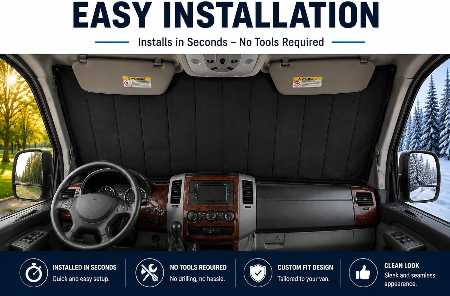 Windshield Covers for RAM ProMaster 2014-Current, Insulated Blackout Sun Shades for Camper Van