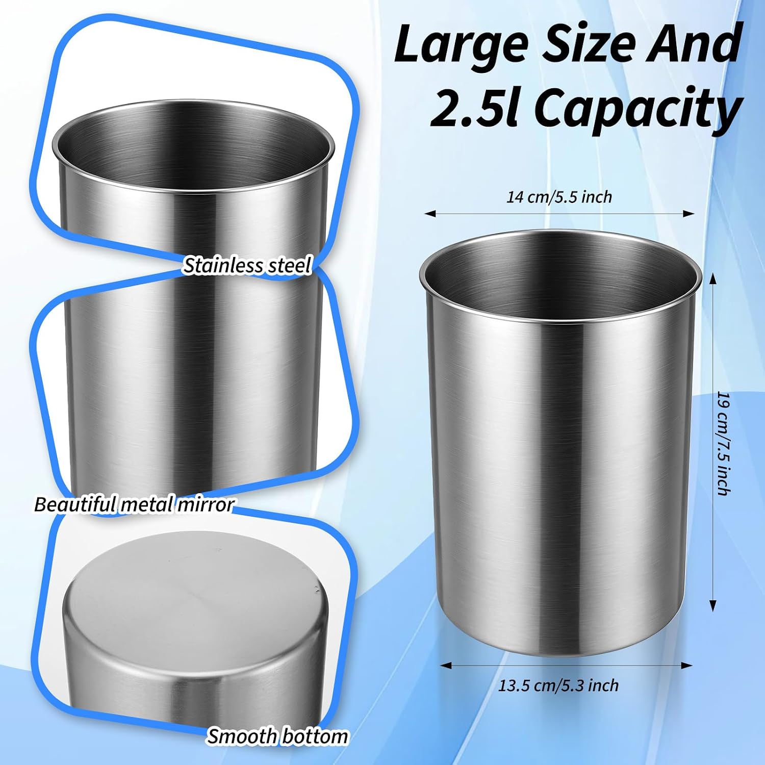 3 Pcs Wine Ice Bucket, 750 ML Stainless Steel Champagne Ice Bucket Wine Cooler Buckets Keeps Cold for Hours Fits Most Standard Sized Bottles (Silver)
