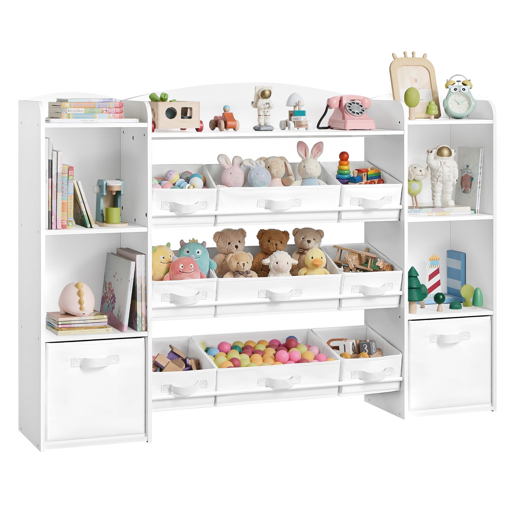 SONGMICS Libreria Montessoriana per Bambini, Scaffale Portagiochi con Scatole, Mobile Contenitore Organizer Giochi, Salvaspazio Cameretta, 143,8 x 30 x 104 cm, Bianco, Collezione TEZA GKR062WB01