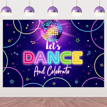 Disco Dance Party Decorations Vinyl Backdrop Lets Dance and Celebrate Musical Theme Party Supplies Disco Ball Music Decors for Birthday Bachelor Party Last Disco Teens Adults Blue Purple