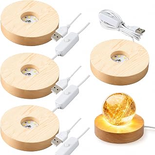 4-Pack Wooden LED Light Display Base, 3.9"