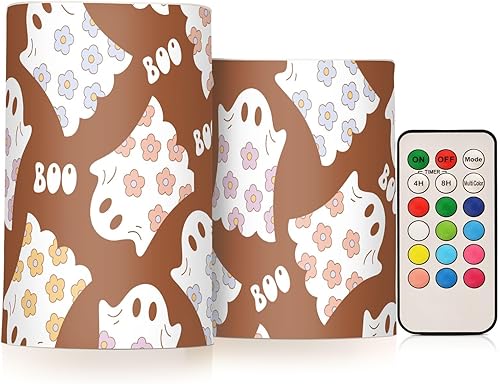 ZENWAWA Hawaii Halloween Decor Flameless LED Candles with Remote Control, 2 Pcs WarmWhiteColor Changing Battery Operated Fake Candle for Indoor