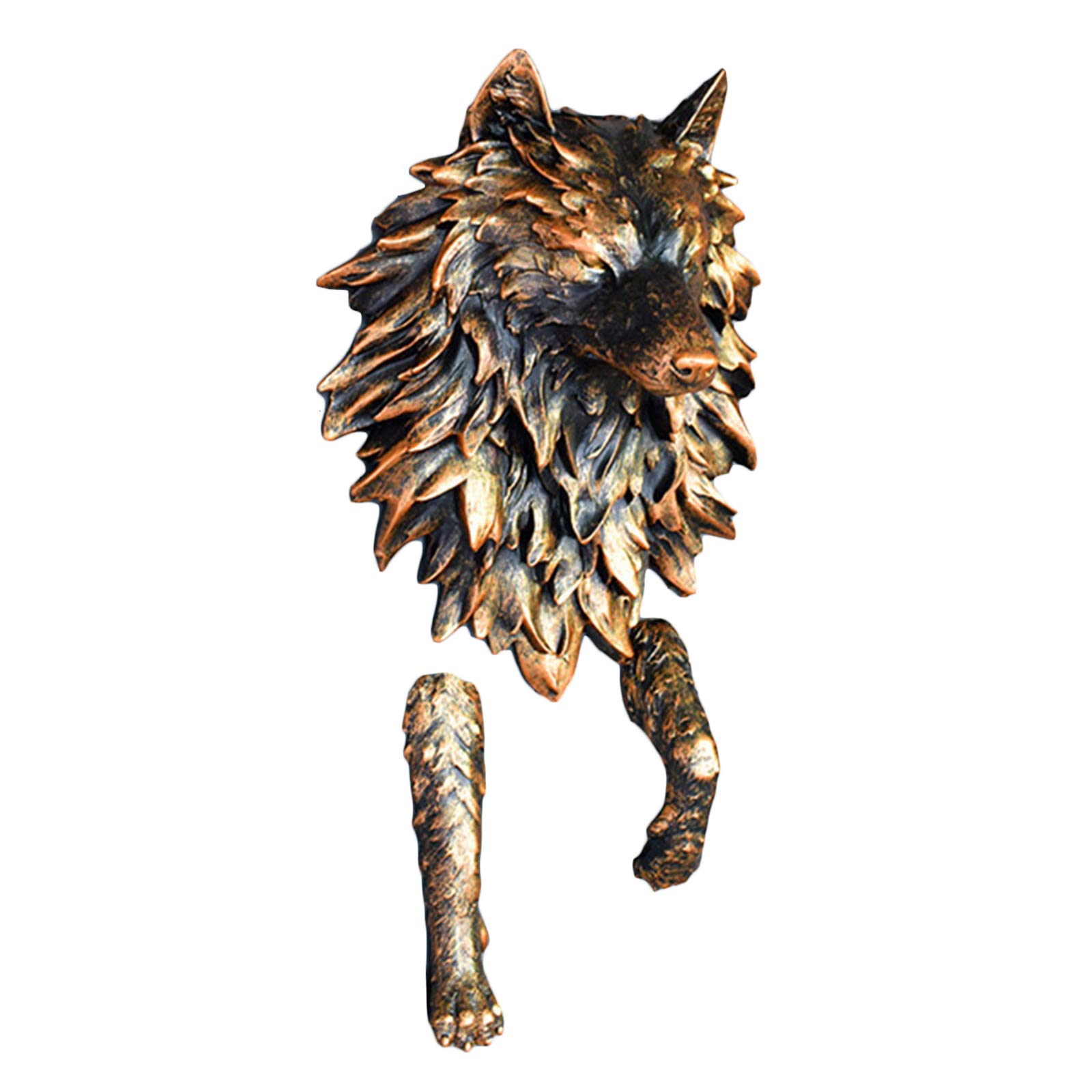 YXCQHZM Wolf Head Wall Art Figurine Hanging - Faux Wolf Head Wall Hanging - Handmade Farmhouse Decor Taxidermy Animal Head Wall Decor (BROWN,39CM)