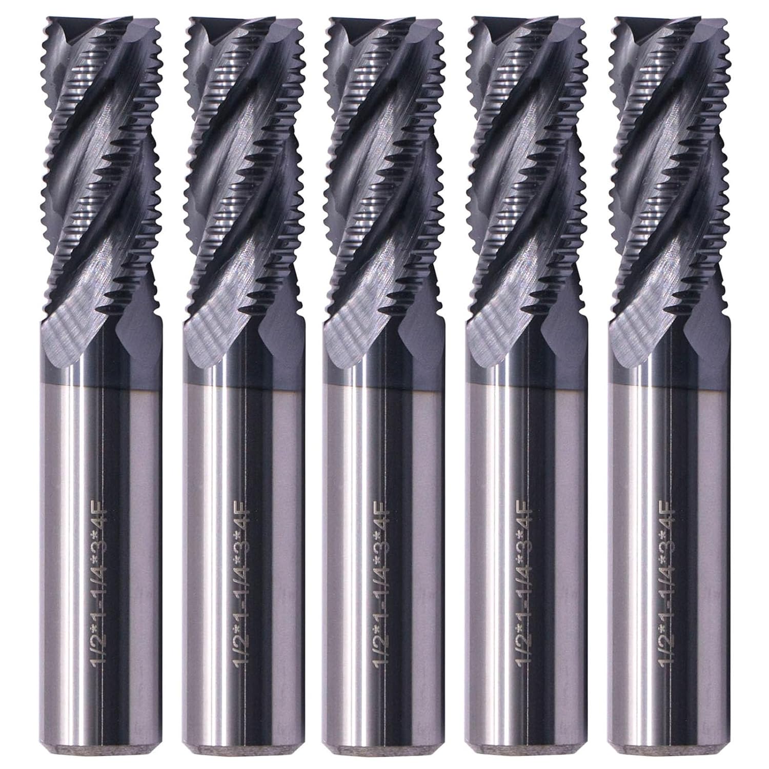 BestParts 5Pcs 1/2" Solid Carbide Roughing End Mills, ALCrSiN Nano Coated, 4 Flute, 35 Degree Helix, 1/2" Cutting Diameter, 1/2 inch Shank Diameter, 1-1/4" Length of Cut, 3" Overall Length