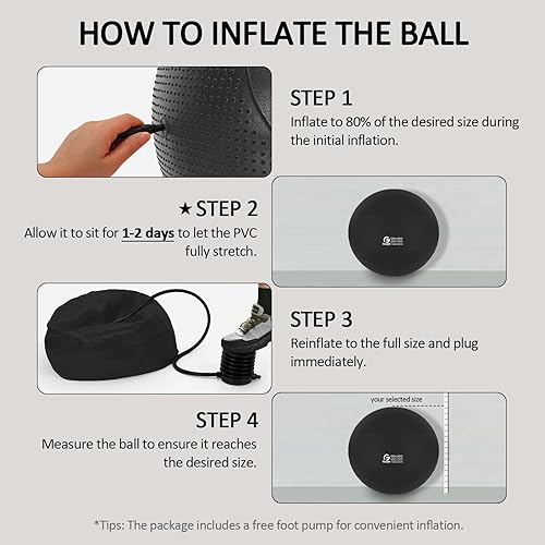 Miniatura 8 de Gruper Yoga Ball, Multiple Sizes Non Slip Exercise Ball for Workout, Birthing, Balance, Stability, Pregnancy, 2200LB Capacity, Anti Burst Chair for