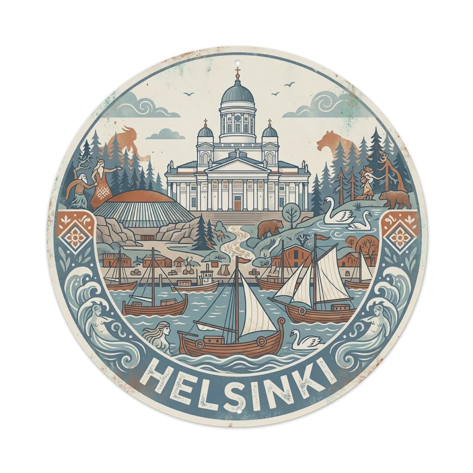 Vintage Travel Finland Helsinki Metal Tin Sign