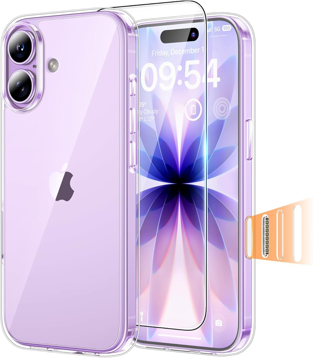 TAURI for iPhone 17 Case, Camera Control Anti-Yellowing, with Screen Protector, Military-Grade Protection Shockproof Phone Case for iPhone 17, Clear