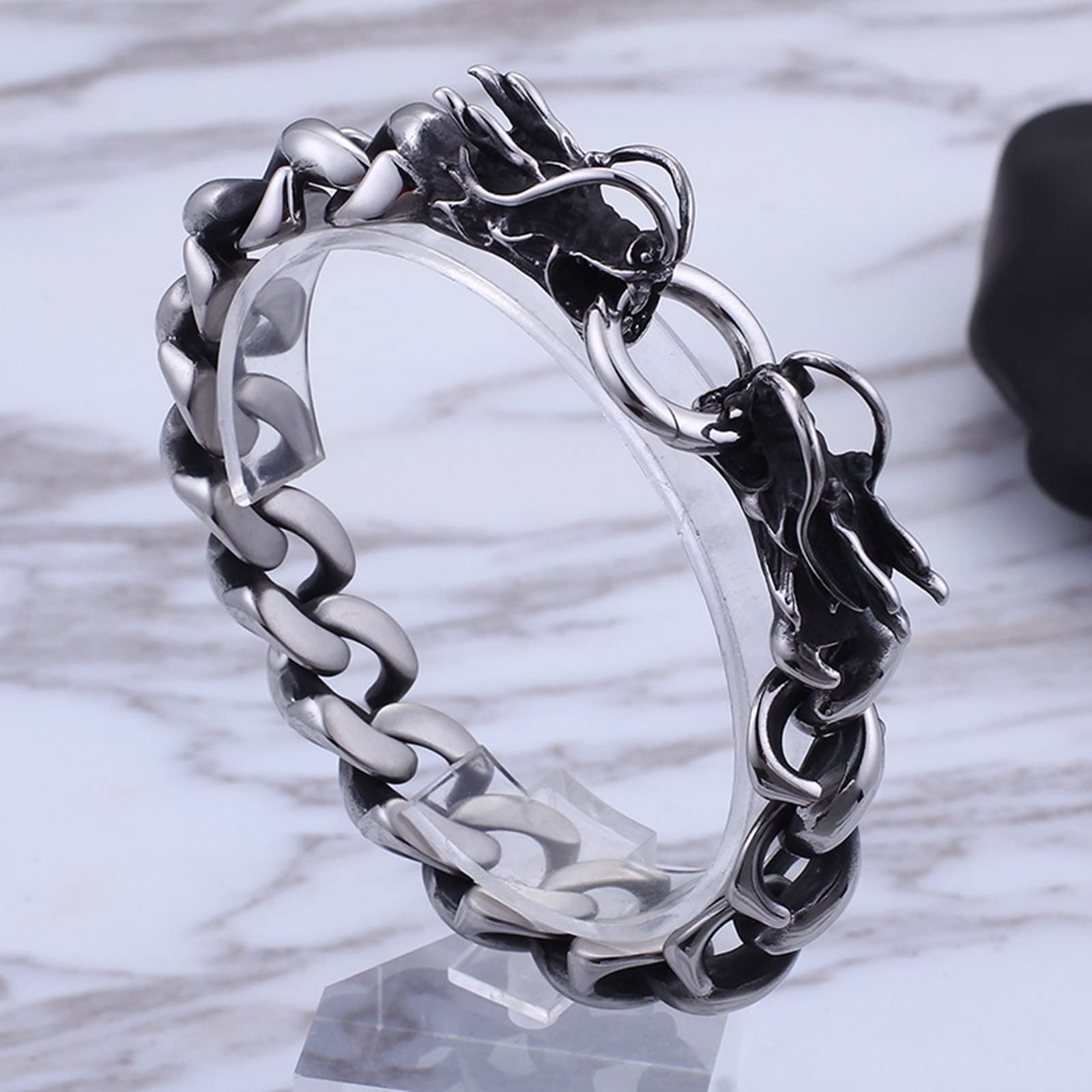 AMDXD Herren Personalisiert Armband aus Edelstahl, Drachen Panzerkette Kettenarmband Tolles Geschenk für Männer und Frauen, Länge 22cm, Schwarz