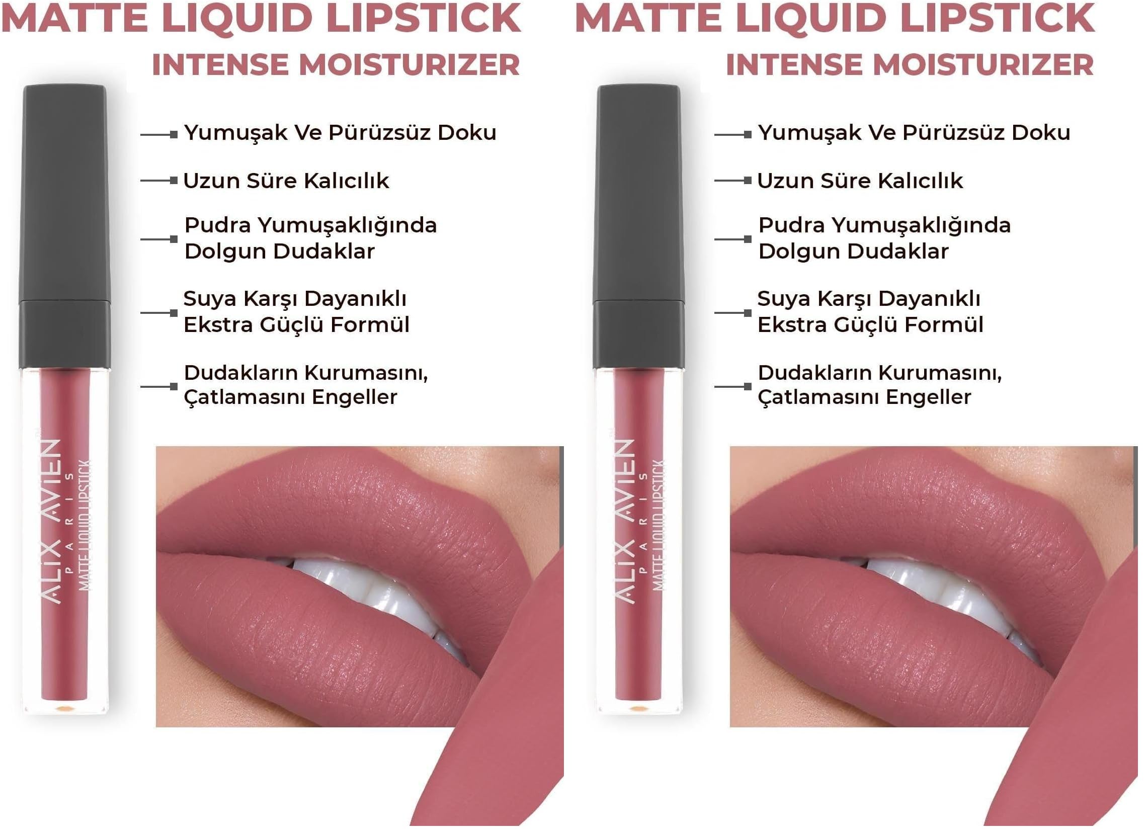 ALIX AVIEN Uzun Süre Kalıcı Kadifemsi Kuruma Yapmayan Mat Likit Ruj - Matte Liquid Lipstick 508 Bright Rose (2 paketi)