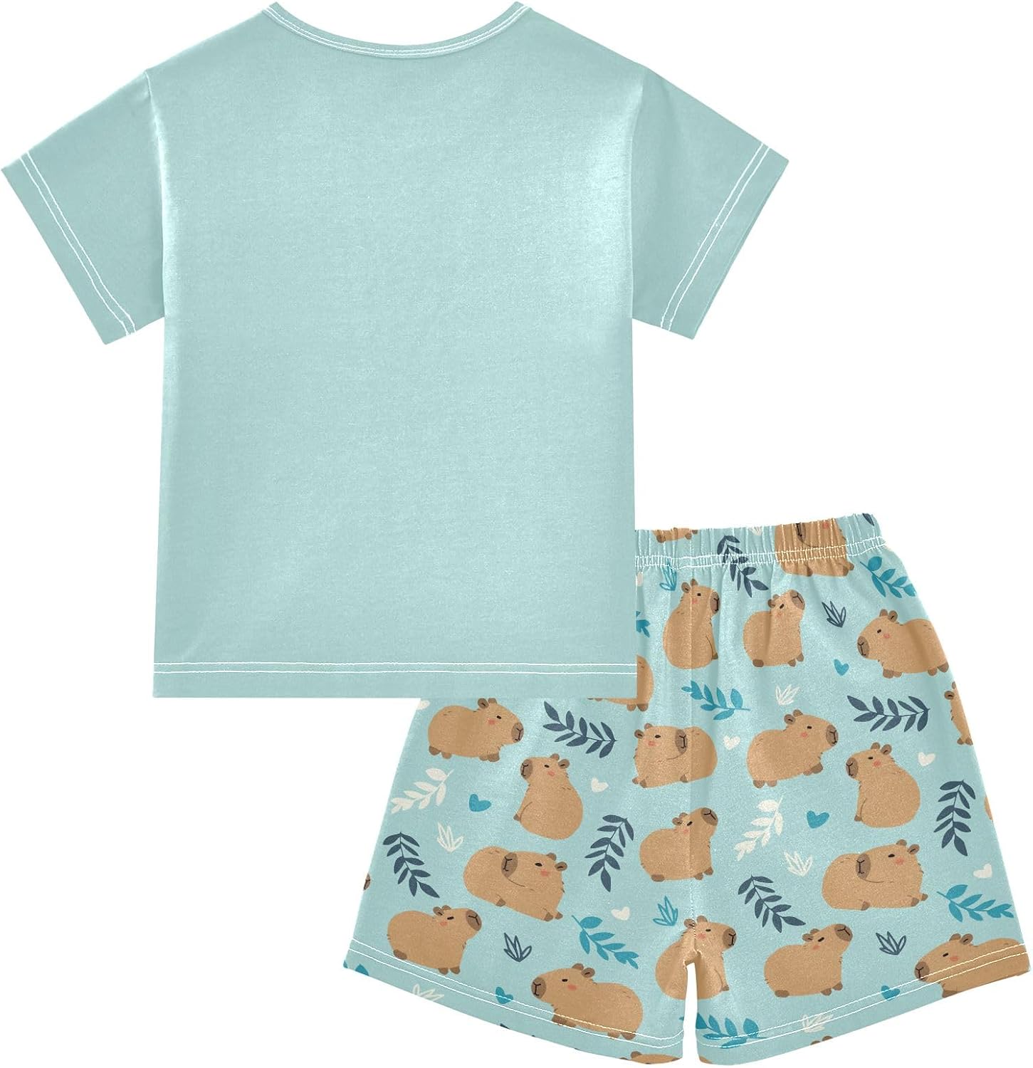 Capybara with Pink Hearts Summer Cute Pajama Sets, Short Sets for Sleep Wears