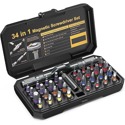 ORIA Magnetic Screwdriver Set, 34 in 1 Ratchet Screwdriver Set, Portable Precision Tool Kit with DIY T Handle, 32 Color-Coded Precision Bits for DIY Furniture Computer Bicycle