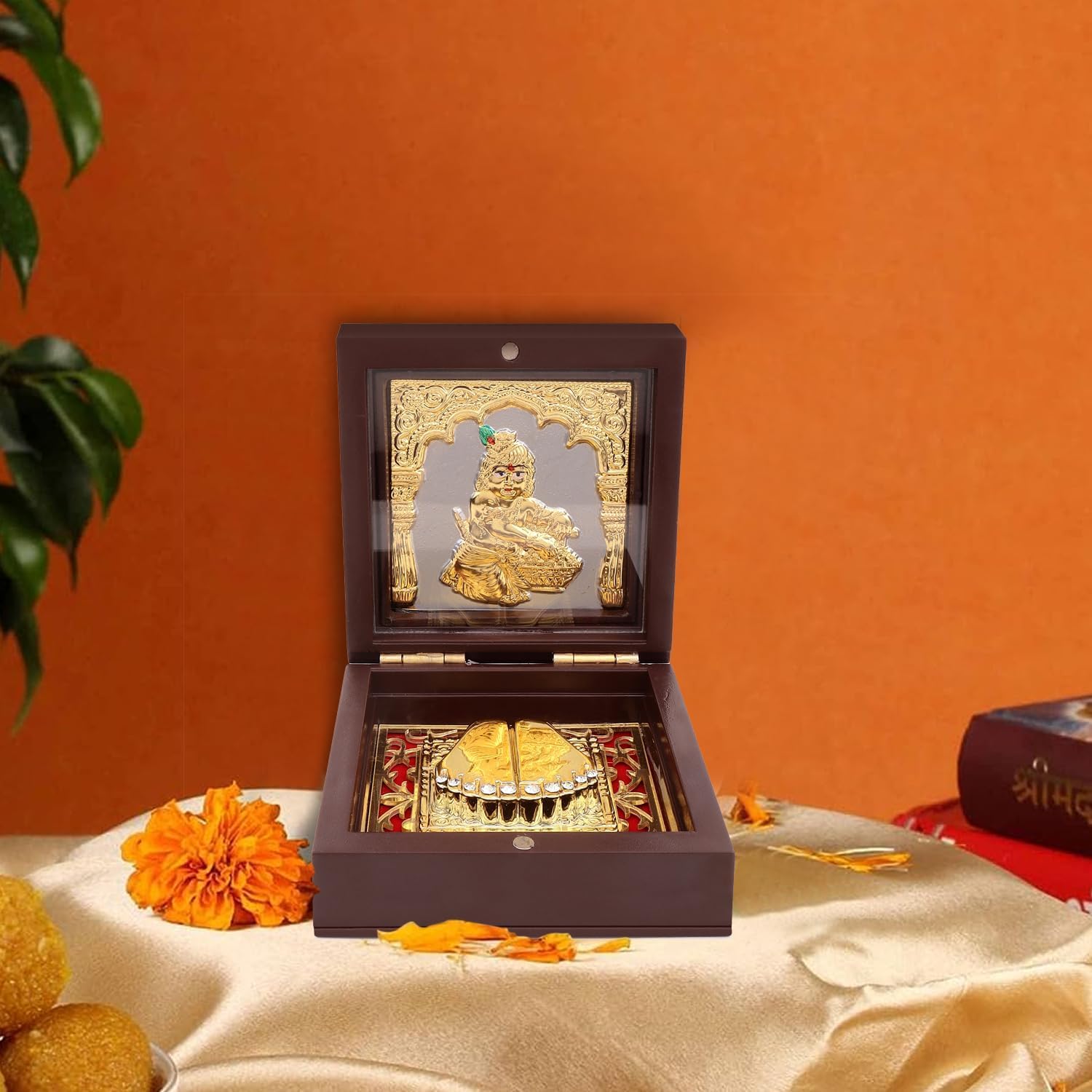 Gold Lord Shiv God Idol with Charan Paduka | Decoretive Gift Box