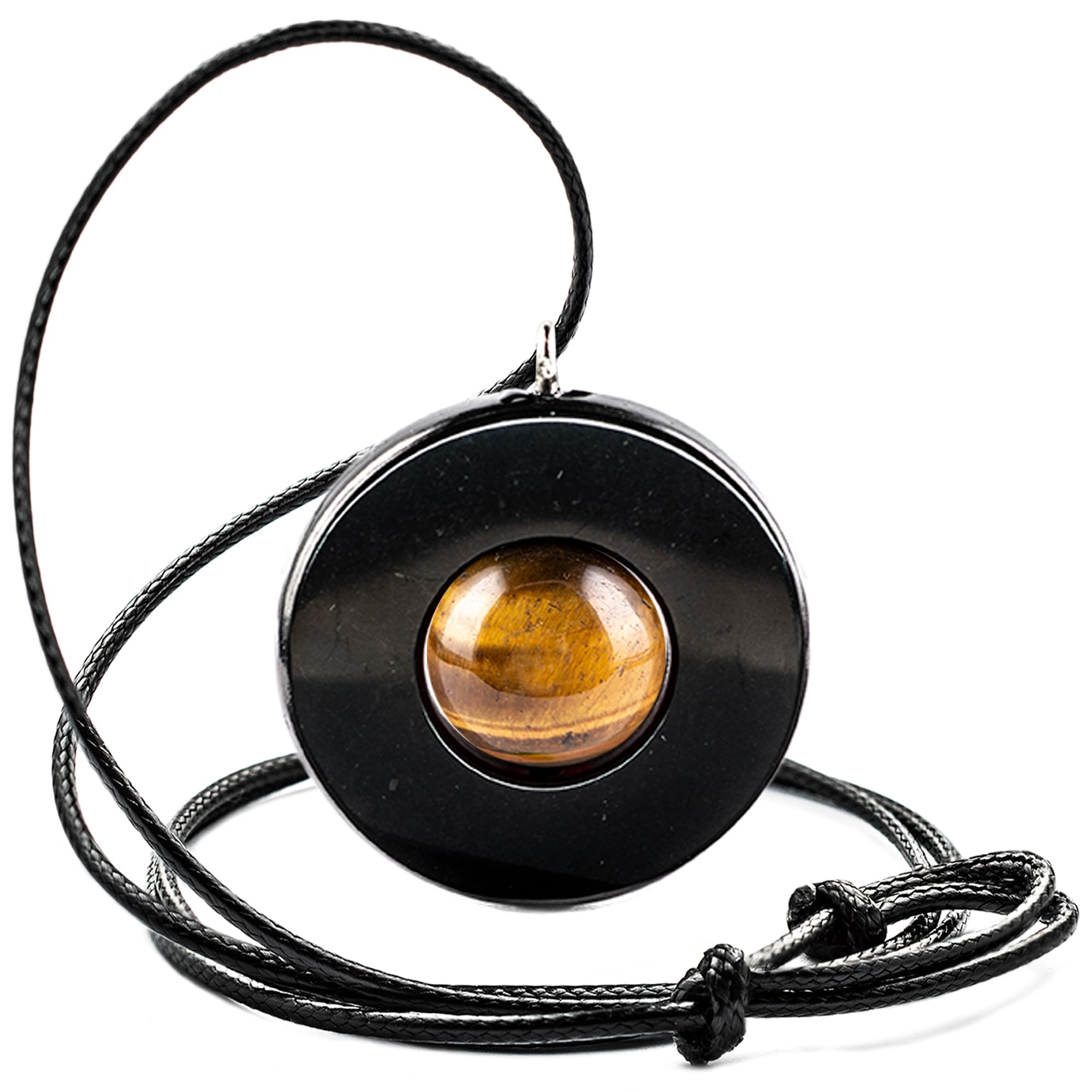 Wallystone Gems Shungite Pendant Balance Wheel - Gemstone Beads - Protective Necklace for Stress Relief & Focus - Zazhoginsky Shungite Stones II Type